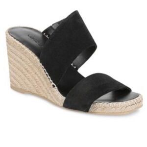 VINCE Black Jute Wrapped Asymmetrical Garlin Wedge Slip On Sandals, 8.5, NWOB